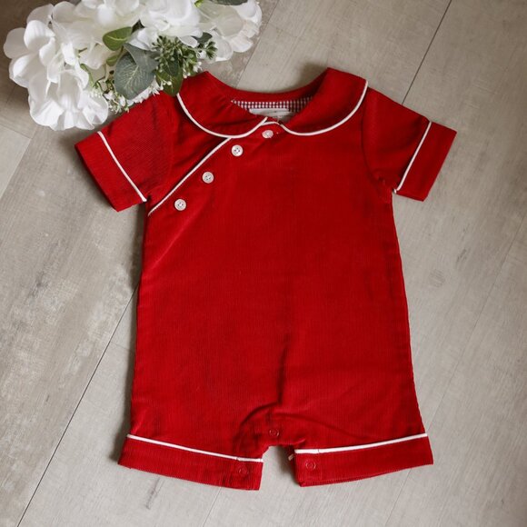 Boy's Red Corduroy Romper Peter Pan Collar Boutique Portait Special Occasion NWT